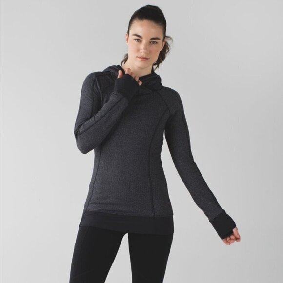 Lululemon Think Fast Hoodie Heathered Herringbone Black size 6 - Picture 1 of 9